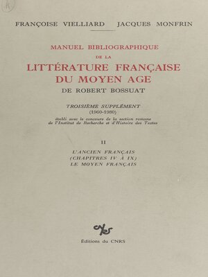 cover image of Manuel bibliographique de la littérature française du Moyen Âge de Robert Bossuat (2)